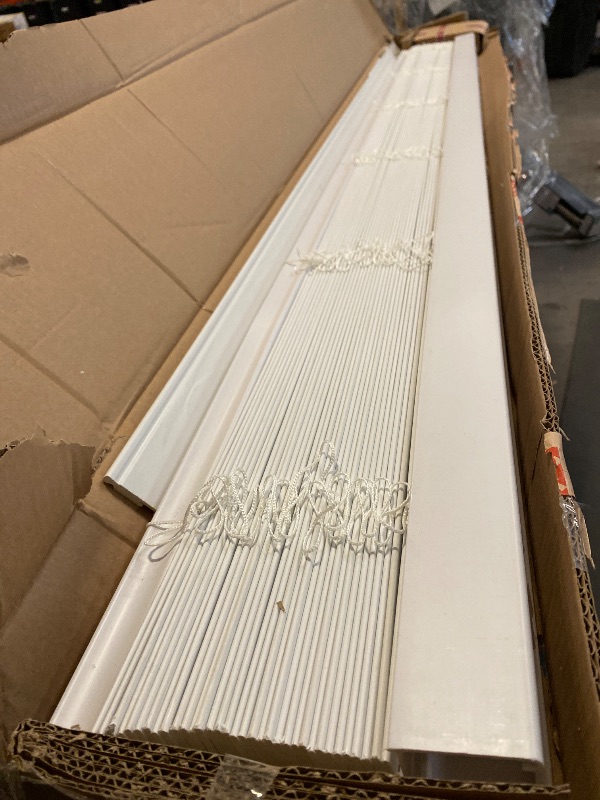 Photo 1 of *DAMAGE, MISSING PCS** White Cordless Room Darkening Faux Wood Blind/Shade W/ 2 in. Slats - 72.5 in. W X 64 in. L (Actual Size 72 in. X 64 in.)