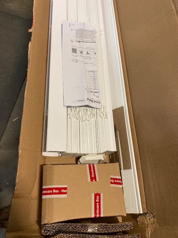 Photo 1 of *DAMAGE, MISSING PCS** White Cordless Room Darkening Faux Wood Blind/Shade W/ 2 in. Slats - 72.5 in. W X 64 in. L (Actual Size 72 in. X 64 in.)