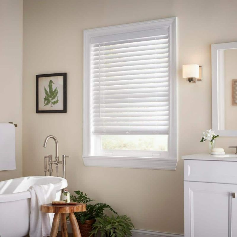 Photo 1 of *DAMAGE, MISSING PCS** White Cordless Room Darkening Faux Wood Blind/Shade W/ 2 in. Slats - 72.5 in. W X 64 in. L (Actual Size 72 in. X 64 in.)