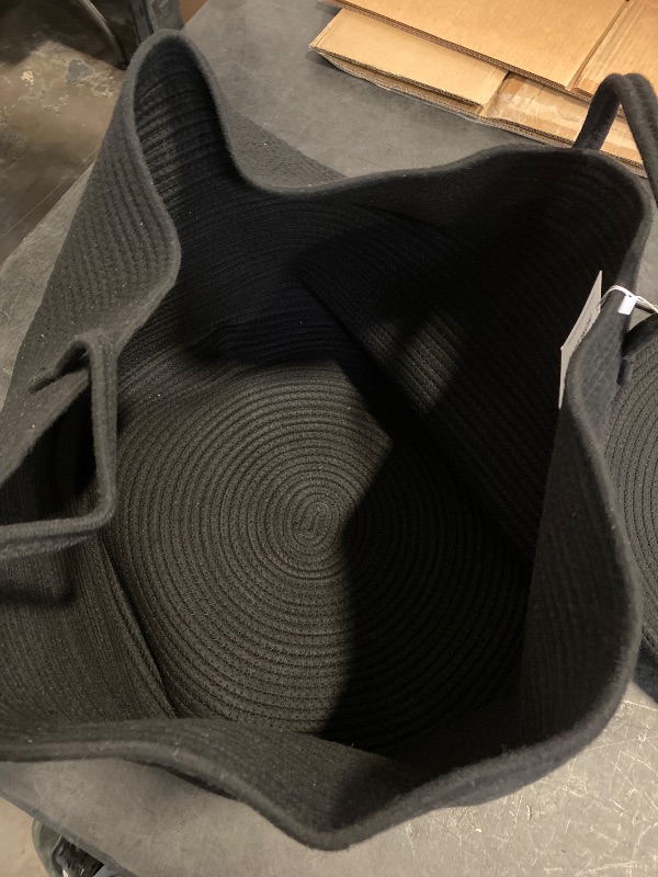 Photo 1 of 18" X 14" Large Black Basket with Lid, Cotton Rope Storage Basket for Blanket, Toy, Pillow, Towel, Living Room Bedroom Storage Bin, Wicker Woven All Black Organizing Bin with Cover
