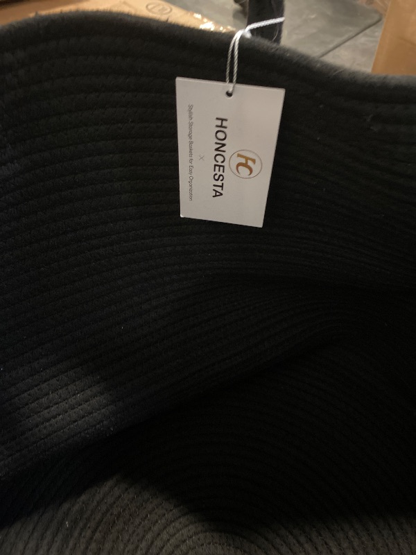 Photo 1 of 18" X 14" Large Black Basket with Lid, Cotton Rope Storage Basket for Blanket, Toy, Pillow, Towel, Living Room Bedroom Storage Bin, Wicker Woven All Black Organizing Bin with Cover
