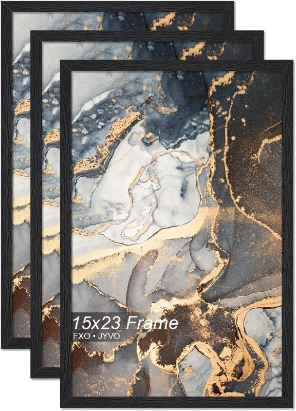 Photo 1 of Engineered Wood 15x23 Picture Frame Set of 3, Black Frame for 15 x 23 Inch Picture Poster Photo, Light Weight 15 by 23 Frame with Wood-grain for Wall - 3 Pack/Black/15 x23