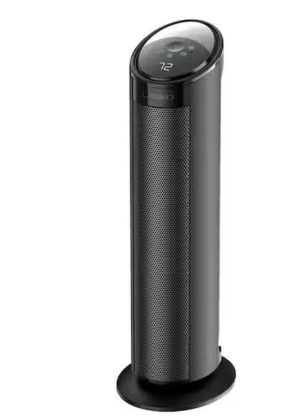 Photo 1 of 1500W 22 in. Black Indoor Electric Tower Ceramic Forced Air Ceramic Space Heater with Child Lock, 3-Speeds, and Remote