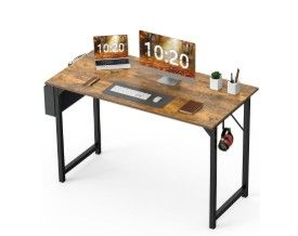 Photo 1 of  Computer Desk 47 Inch Writing Desk with Storage Bag Iron Hook Metal Frame for Home, Rust
