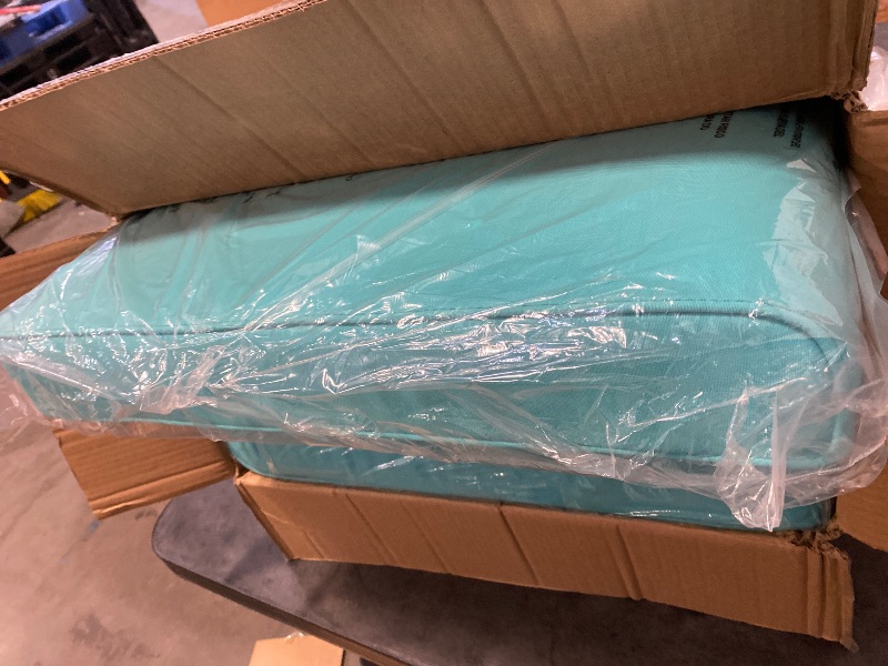 Photo 1 of Modern 22 in. x 25 in. 4-Piece Deep Seating Outdoor Lounge Chair Cushion Set in Light Blue with Center Button (4-Piece)
