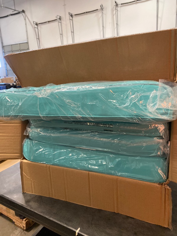 Photo 1 of Modern 22 in. x 25 in. 4-Piece Deep Seating Outdoor Lounge Chair Cushion Set in Light Blue with Center Button (4-Piece)
