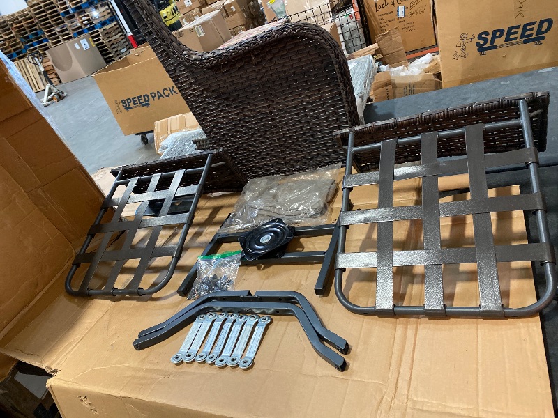 Photo 1 of LunaCurve Brown Swivel Glider Wicker Outdoor Rocking Chair with 5 in. Gray Cushions (2-Pack)