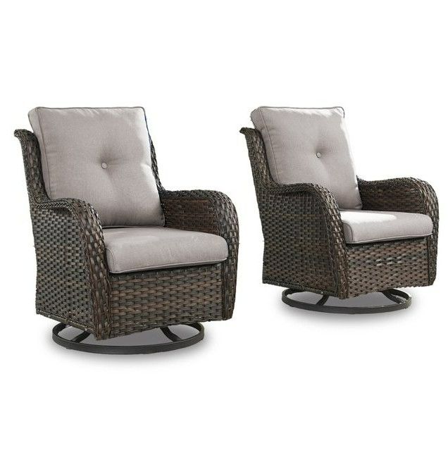Photo 1 of (PARTIAL SET) PARKWELL Outdoor Swivel Gliders Chair Set of 2,Patio Wicker High Back Swivel Rocker Lounge Chair with Gray Cushions for Balcony Deck, Brown Wicker
