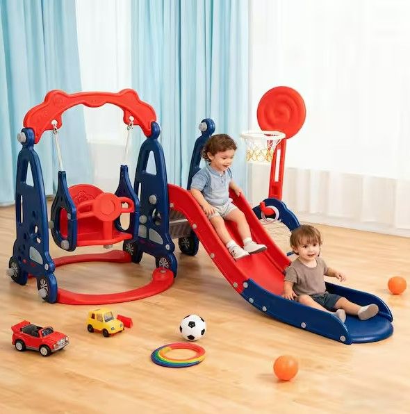 Photo 1 of 5 in 1 Kids Slide and Swing Set Indoor Outdoor Playground Toddler Playset with Basketball Hoop
