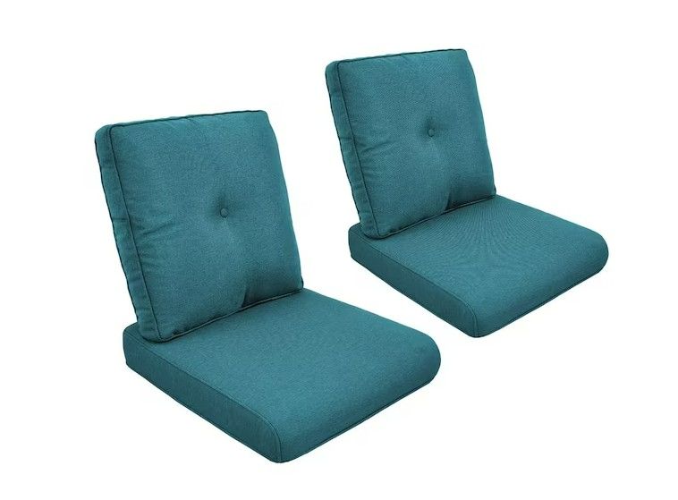 Photo 1 of Carolina Square 22 in. x 25 in. x 4 in. Deep Seating 4-Piece Outdoor Lounge Chair Loveseat Cushion in Peacock Blue