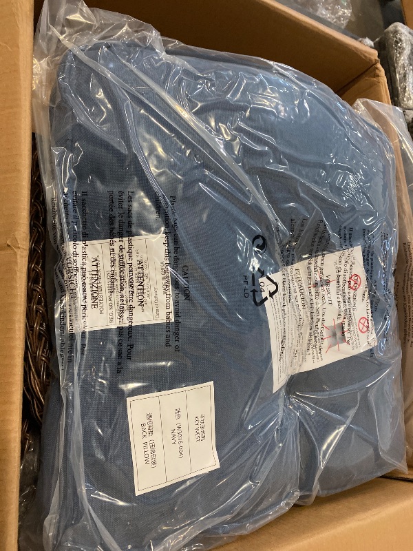 Photo 1 of Carlos 1-Person High Back Brown Wicker Outdoor Swivel Rocking Chair Patio Swivel Glider with Navy Blue Cushions
