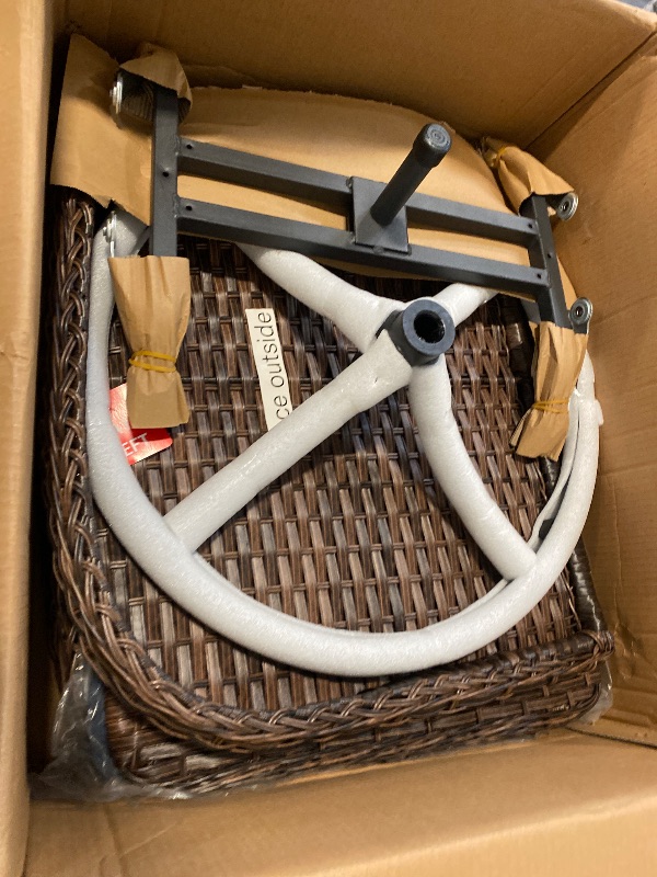 Photo 1 of Carlos 1-Person High Back Brown Wicker Outdoor Swivel Rocking Chair Patio Swivel Glider with Navy Blue Cushions
