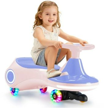 View 1 of 12V Electric Wiggle Car with Pedal, Rechargeable Battery, Toddler Ride-On Toy for Max 160 Lbs Load, 2 in 1 Swing Scooter with 3 Speeds, Anti-Rollover, Flashing Wheel for Kids Ages 3 and Up, Pink+Purple
