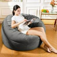 Photo 1 of 4FT Bean Bag Chair, Minimalist Bean Bag with Velvet Cover, Fluffy and Comfy Bean Bag for Adults, Bean Bag Sofa Filled with High-Density Sponge for Gaming (Grey)
