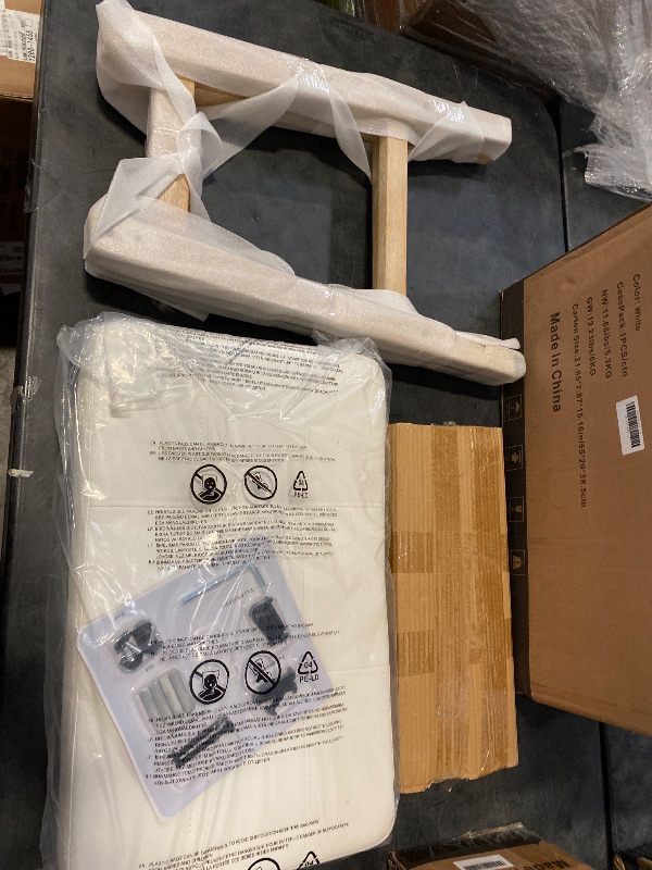 Photo 1 of MAISON ARTS Counter Height Bar Stool for Kitchen Counter Solid Wood Legs with Fabric Saddle Seat Farmhouse Barstool for 34"-38" Counter Island Upholstered Stool, 24in, Creamy White Cushion,1pc