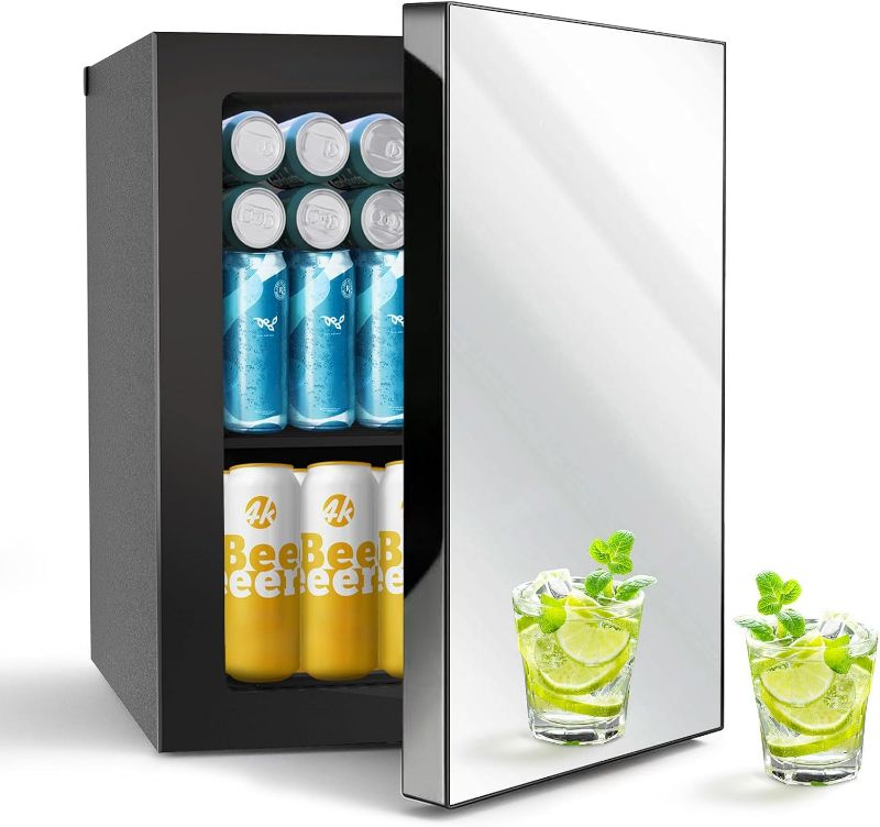 Photo 1 of DollarDash 7 Temp Control 24Can/0.9Cu.Ft Mini Fridge For Soda, Drink, Beer,Wine, Mirrored Door Compact Beverage Refrigerator, Personal Beauty Cooler for Bedroom, Dorm, Office, Beverage Beauty Storage
