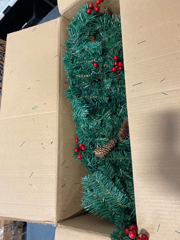 Photo 1 of Juegoal 3 FT Christmas Tree, Upgrade Pre-Lit Crestwood Spruce Entrance Tree with 100 LEDs Lights, Pine Cones, Red Berries in Gold Urn Base for Front Door, Porch, Entryway Xmas Home Decorations, 2 Pack