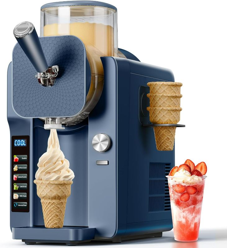Photo 1 of 2-in-1 Slush and Ice Cream Maker - 6 Modes for Smoothies, Milkshakes, Cocktails, Margaritas, and Ice Cream, Double-Layer Tank, Ice Cream Cone Holder, Self-Cleaning - Perfect for Home Use
