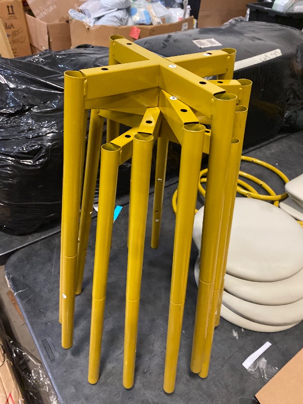 Photo 1 of Lamerge Bar Table Set for 4 Kitchen Table and Chairs Set, Industrial Dinner Table with 4 PU Upholstered Stools Kitchen Pub Table for Kitchen, Space Saving, Restaurant, Gold and White
