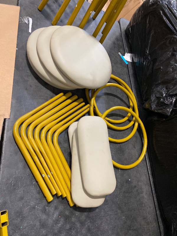 Photo 1 of Lamerge Bar Table Set for 4 Kitchen Table and Chairs Set, Industrial Dinner Table with 4 PU Upholstered Stools Kitchen Pub Table for Kitchen, Space Saving, Restaurant, Gold and White
