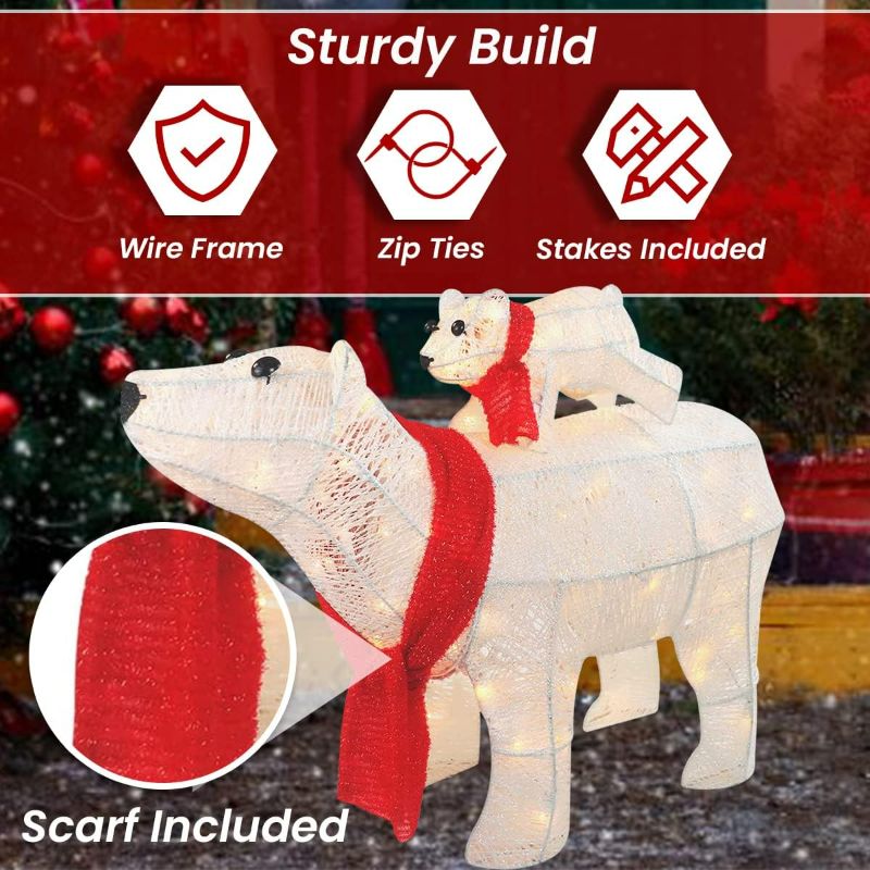 Photo 1 of 3-Piece 20in Lighted Polar Bear Family - Large Outdoor All-Weather Christmas Décor for Front Yard, Lawn or Indoor w/ 210 Pre-Strung Lights, Zip Ties, Ground Stakes (White)
