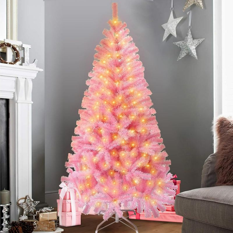 Photo 1 of 4.5ft Small Pink Christmas Tree - 120 LED Lights 350 Pink Branch Tips Artificial Christmas Tree with Remote Timer - Xmas Girls Room
