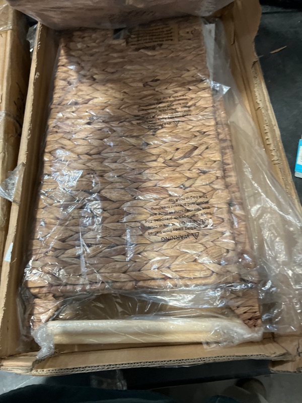 Photo 1 of Handwoven Laundry Hamper with Lid, Natural Water Hyacinth Heightened Feet Laundry Basket, Wicker Clothes Hamper with Removable Liner Bag