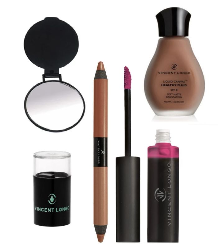 Photo 1 of Vincent Longo Cosmetics 1 Sienna #10 Foundation (Medium Pigment), 1 Lip & Eye Pencil Sharpener, 1 Caramel Illumina Concealer, 1 Cheek & Lip Satin, & 1 Compact Mirror New 
