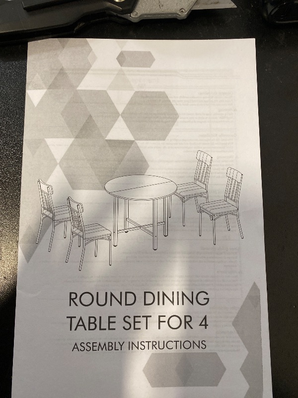 Photo 1 of AWQM 4 People Round Table Set, Wooden Dining Room Round Table and Chairs Set with Metal Frame with 4 PU Upholstered Chairs for Kitchen, Apartment, Dining Room, Brown
