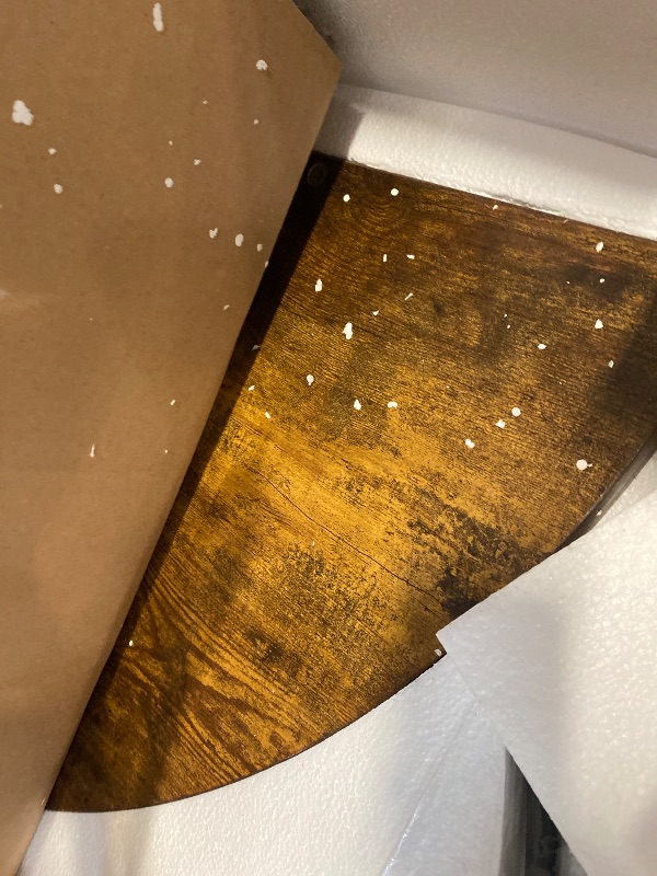 Photo 1 of AWQM 4 People Round Table Set, Wooden Dining Room Round Table and Chairs Set with Metal Frame with 4 PU Upholstered Chairs for Kitchen, Apartment, Dining Room, Brown
