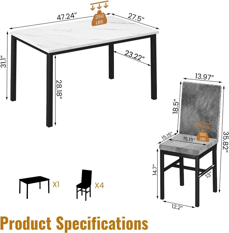 Photo 1 of DKLGG Dining Table Set for 4, Faux Marble Kitchen Table with Velvet Upholstered Dinner Chairs, Small Dining Room Sets for Small Space Apartment Home
