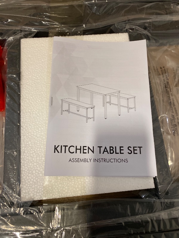 Photo 1 of AWQM Dining Table Set for 4, Kitchen Dining Table with 2 Benches, Dining Room Table Set with Metal Frame & Thickened Board for Kitchen, Restaurant, Black, 43'' Breakfast Table Set (A006-11H2-L)
