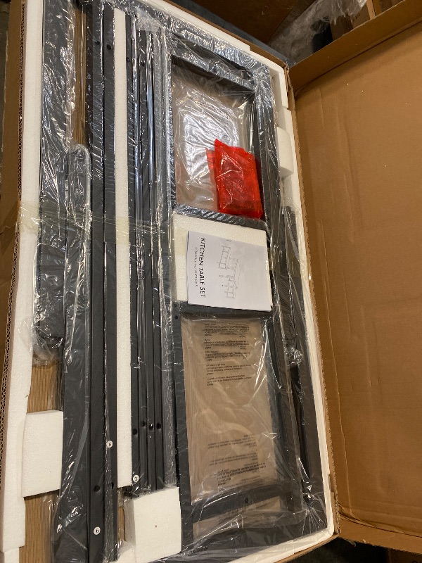 Photo 1 of AWQM Dining Table Set for 4, Kitchen Dining Table with 2 Benches, Dining Room Table Set with Metal Frame & Thickened Board for Kitchen, Restaurant, Black, 43'' Breakfast Table Set (A006-11H2-L)
