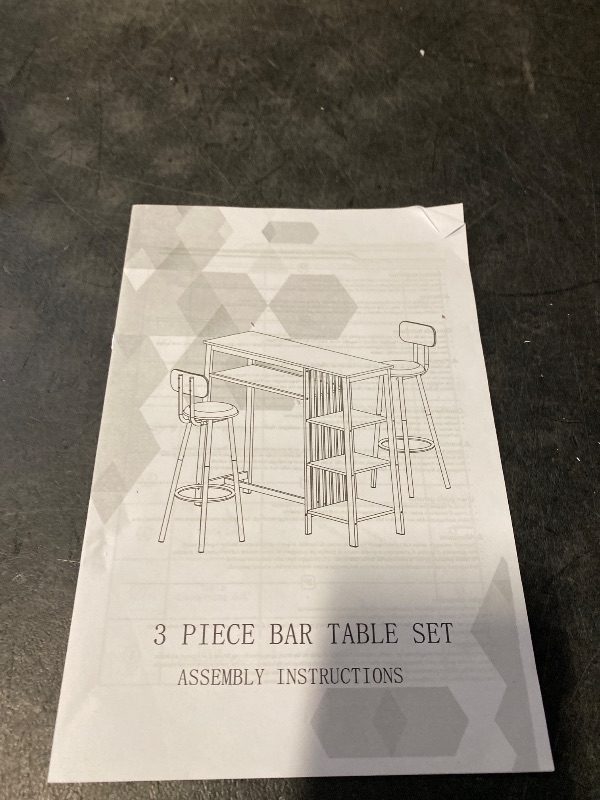 Photo 1 of AWQM Gray Pub Table Set for 2, 4-Tier Storage Kitchen Table and Chairs Set, Counter Height Bar Table Set with 2 PU Leather Upholstered Chairs, for Kitchen Island, Dining Room, Pub, Gray
