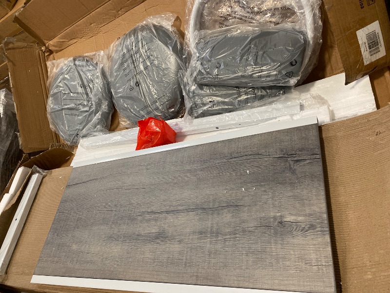 Photo 1 of AWQM Gray Pub Table Set for 2, 4-Tier Storage Kitchen Table and Chairs Set, Counter Height Bar Table Set with 2 PU Leather Upholstered Chairs, for Kitchen Island, Dining Room, Pub, Gray
