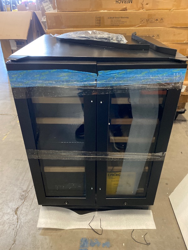 Photo 1 of 24 in. Dual Zone 18-Wine Bottles and 88-Can Built-In and Freestanding with French Door Beverage and Wine Cooler in Black
