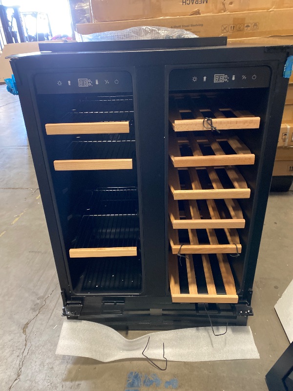 Photo 1 of 24 in. Dual Zone 18-Wine Bottles and 88-Can Built-In and Freestanding with French Door Beverage and Wine Cooler in Black
