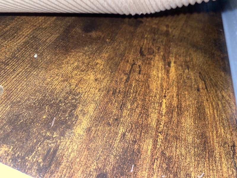 Photo 1 of AWQM 43.3" Dining Table Set for 4, Kitchen Dining Table with 2 Benches, Dining Room Table Set with Metal Frame & Thickened Board for Kitchen, Restaurant, Rustic Brown
