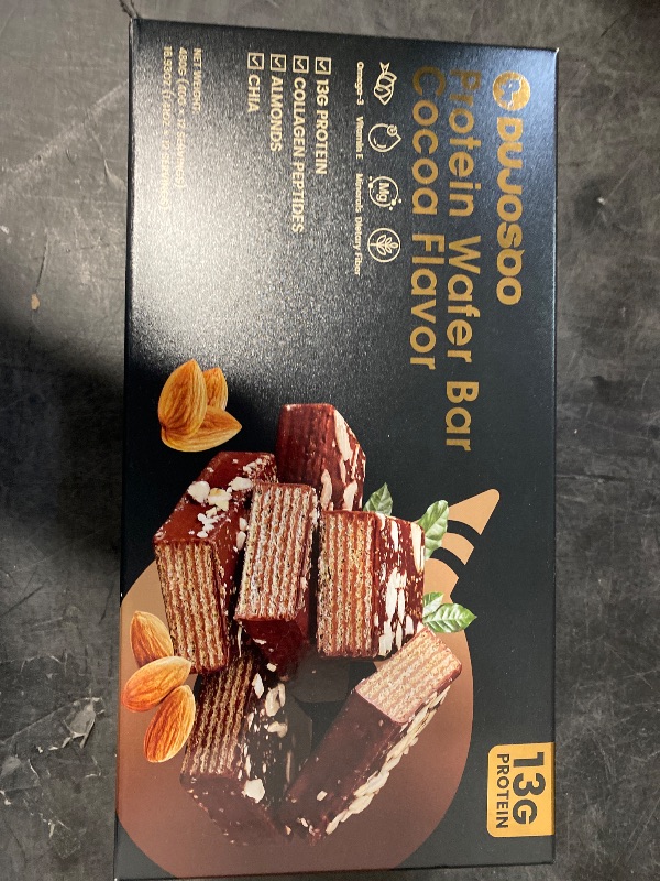 Photo 1 of DUJOSOO Protein Wafer Bar,Crispy - Silky Texture with Almond Chunks,13g Premium Protein,2g Low Sugar,Add chia seeds,2g Dietary Fiber,Rich in Collagen, Vitamin E and Omega-3,Nutritious Snacks to Support Energy,12 Count(Pack of 1)