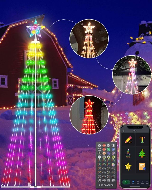 Photo 1 of 6ft DIY Outdoor Christmas Trees for Yard with 47 Prelit Lights 265 LED Christmas Tree Lights Color Changing Sync Musical APP & Remote Control Christmas Tree Light Show for Multicolor Decorations