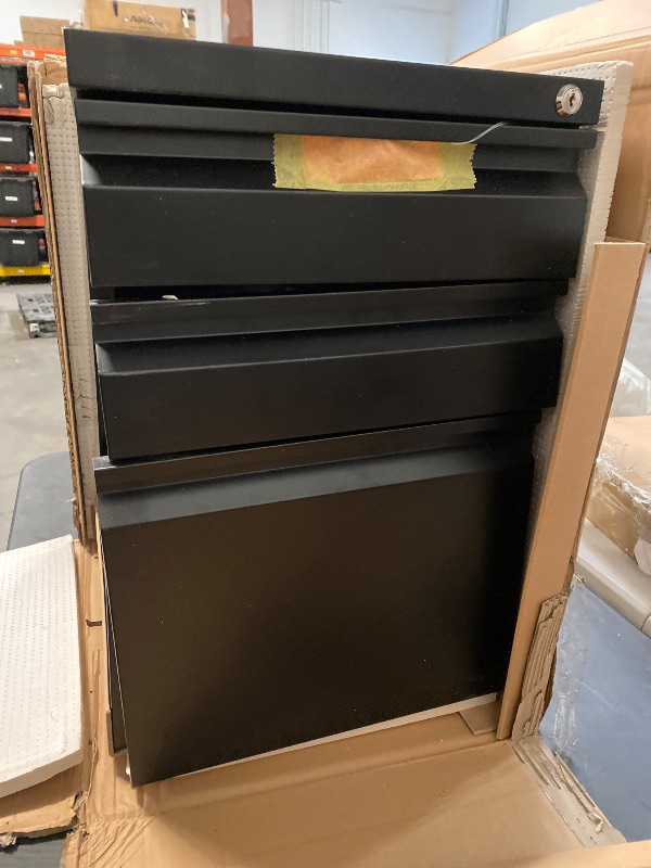 Photo 1 of 3 Drawer File Cabinet for Home Office, Under Desk Mobile Filing Cabinet with Lock for A4-Size/Letter-Size/Legal-Size, Black (HSEJ-3D)