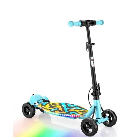 Photo 1 of 4-Wheel Electric Scooter for Kids w/250W Brushless Motor, Up to 10 MPH & 8.5 Miles, Rainbow Lights, LED Display, 5 Speed & Adjustable Balance, Foldable Kids Electric Scooter, UL-2272 Certified