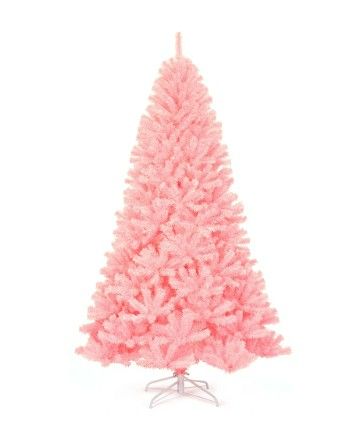 Photo 1 of Costway 7.5Ft Hinged Artificial Christmas Tree Full Fir Tree New PVC w/ Metal Stand Pink
