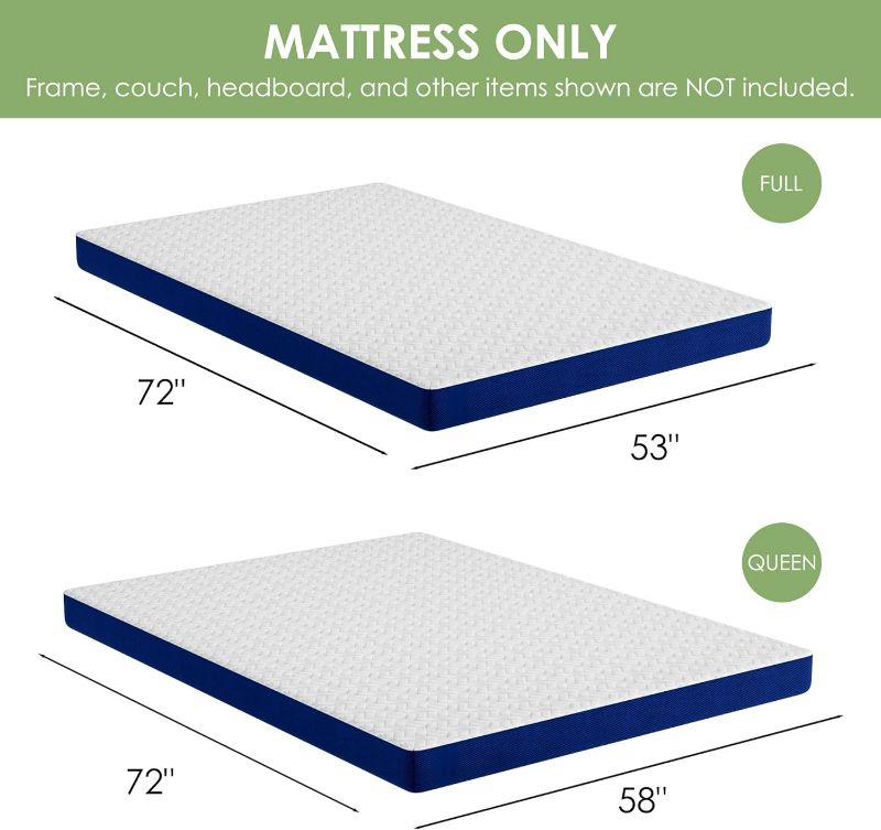 Photo 1 of 4 Inch Gel Memory Foam Sofa Mattress Full Size, Mattress Replacement for Sleeper Sofa, Couch Bed, Guest Rooms, RVs & Boats, with Washable Cover
