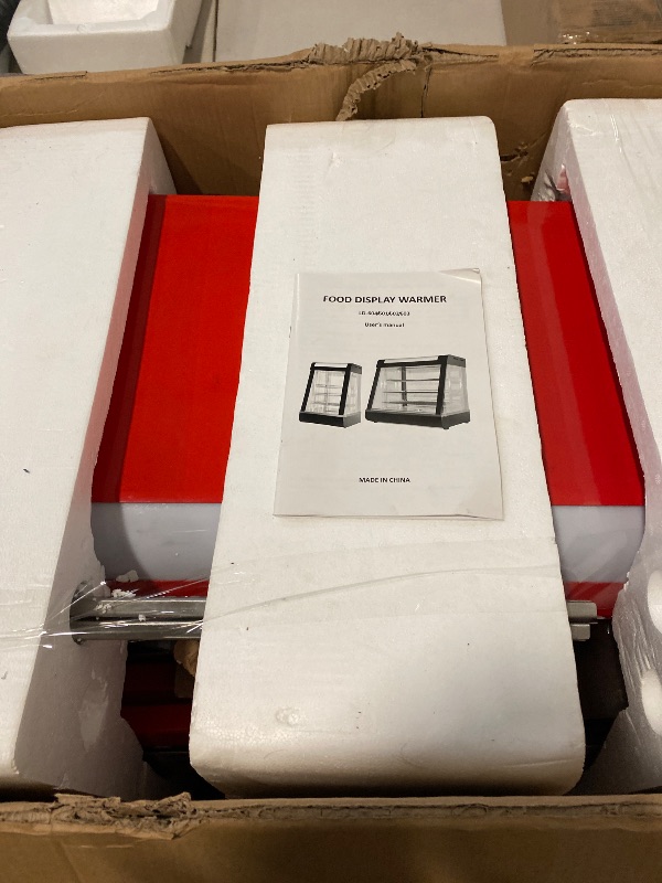 Photo 1 of (RED) 25.5'' Food Warmer Display Hot Food Countertop Case Commercial Buffet Restaurant Heated Cabinet 3 Tier Food Showcase for Catering Pizza Empanda Pastry Patty Warmer