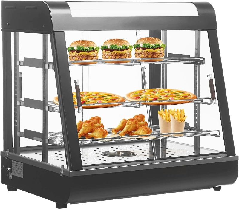 Photo 1 of (RED) 25.5'' Food Warmer Display Hot Food Countertop Case Commercial Buffet Restaurant Heated Cabinet 3 Tier Food Showcase for Catering Pizza Empanda Pastry Patty Warmer