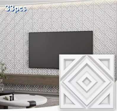 Photo 1 of 33pcs 3D Wall Panels with Illusionary Panels - PVC Modern Texture Sheets Suitable for, Bedroom, - DIY Installation (Adhesive Required) - 11.8"x11.8" (30cmx30cm) Cover 32 Sq Ft - 33 Panels