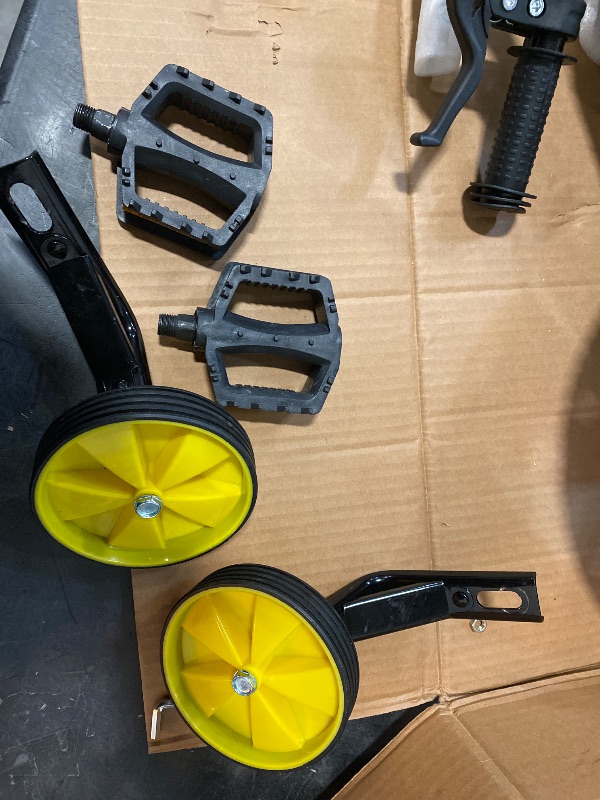 Photo 1 of 14 Inch Kids Bike, Boys Girls, Safety Dual Disc Brake Bicycle, Kids Bike with Training Wheels Yellow
