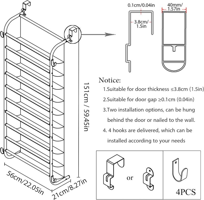 Photo 1 of 10 Tier Shoe rack Hanging Shoe Storage the door shoe rack for Closet Pantry Over The Door Shoe Organizer Wall Floating Shelves (Gray , 10 Tier)
