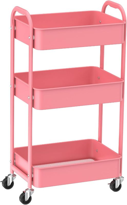 Photo 1 of (Parts Only For) MAX Houser 3-Tier Rolling Utility Cart with Caster Wheels,Easy Assembly, for Kitchen, Bathroom (Pink)
